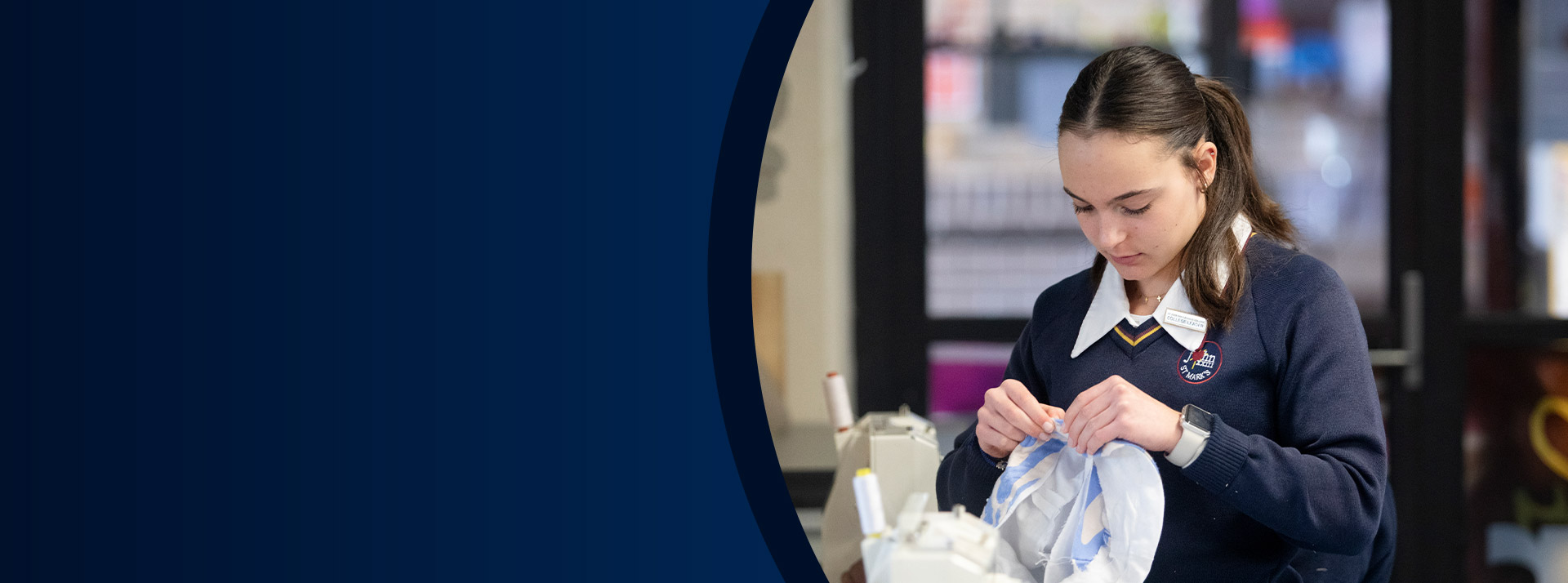 Student sewing in the classroom at St John XXIII College Stanhope Gardens