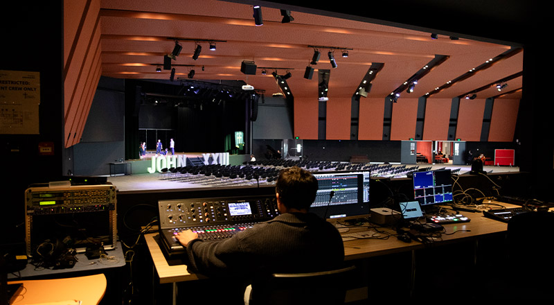 The audio visual studio in the performance hub at St John XXIII College Stanhope Gardens