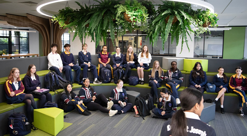 Senior students gathered together in a learning space at St John XXIII College Stanhope Gardens