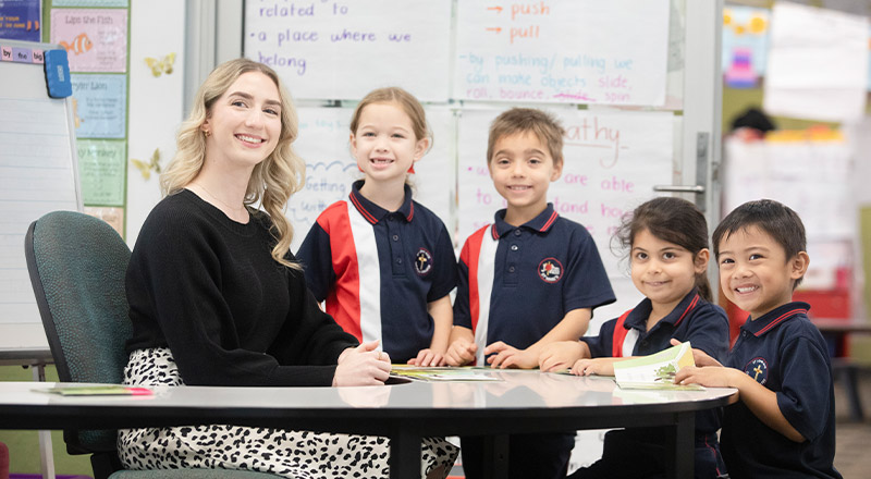Students with their teacher in the classroom at St John XXIII College Stanhope Gardens