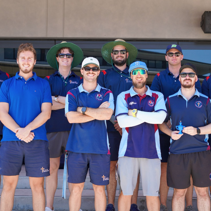 Teachers on the staff versus student cricket day at St John XXIII College Stanhope Gardens