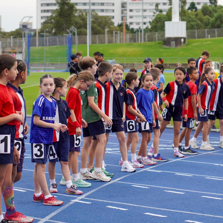 Students lining up for a race at the St John XXIII College Stanhope Gardens athletics carnival